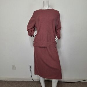 Sweetsalt Deep Blush Pink Coquette Waffle Knit Oversized 2 Piece Set Size L